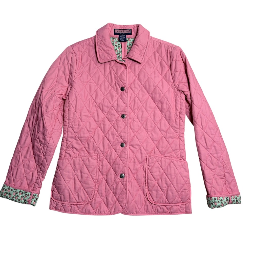 Vineyard Vines Quilted Pink Jacket Pineapple Print Lining Women's XSmall - Picture 2 of 11